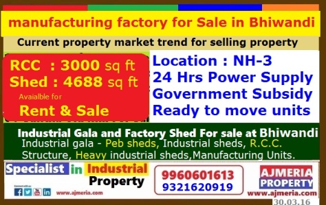 manufacturing factory for Sale in Industrial Complex Bhiwandi,Current property market trend for selling property