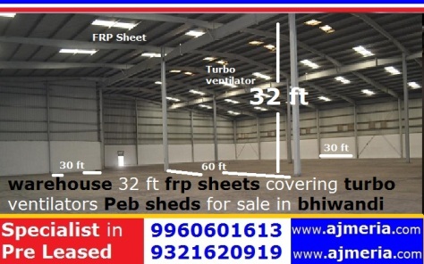 warehouse 32 ft frp sheets covering turbo ventilators Peb sheds for sale in bhiwandi